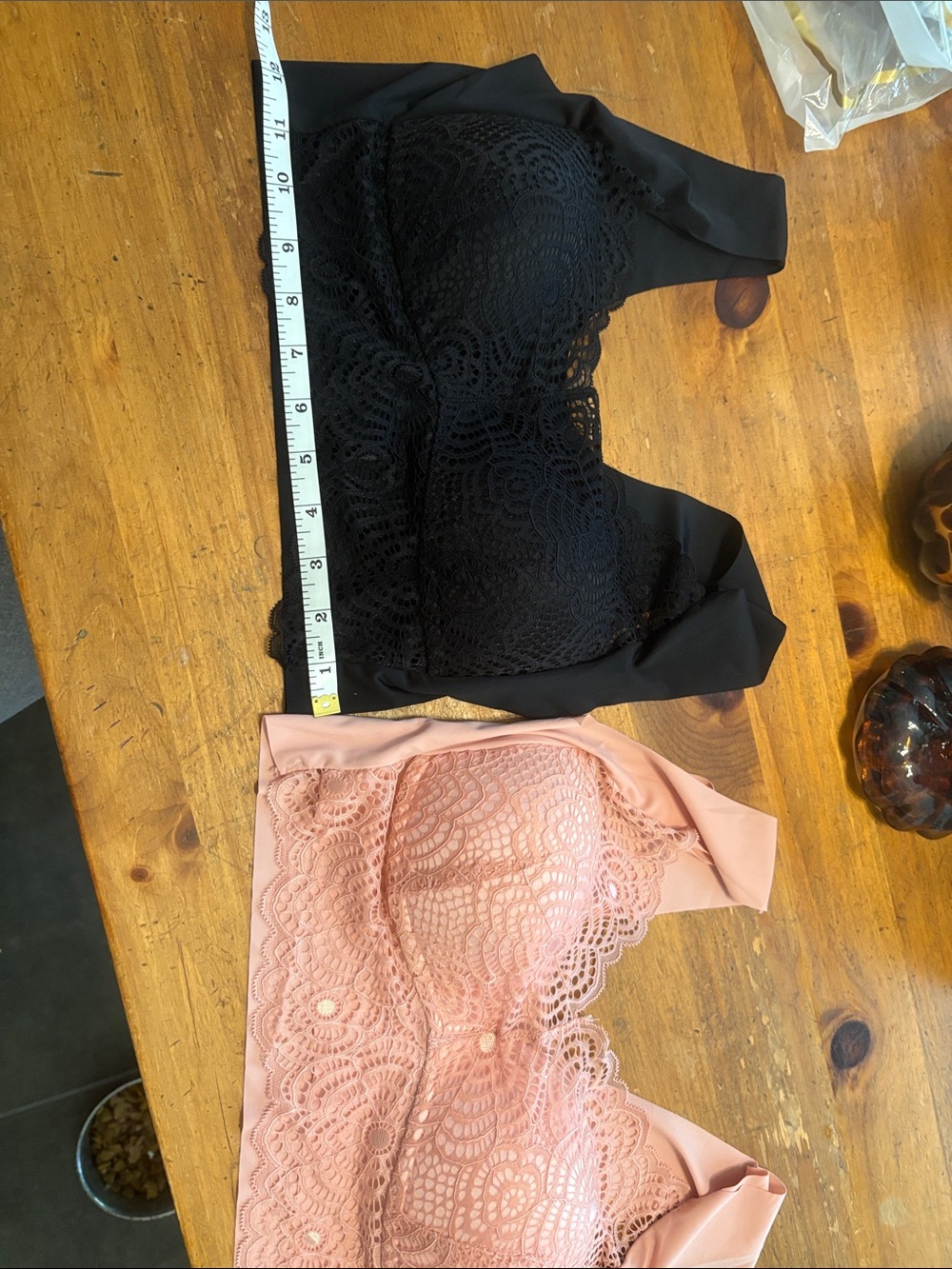 Scalloped Lace Longline Bralette — Black & Blush Pink